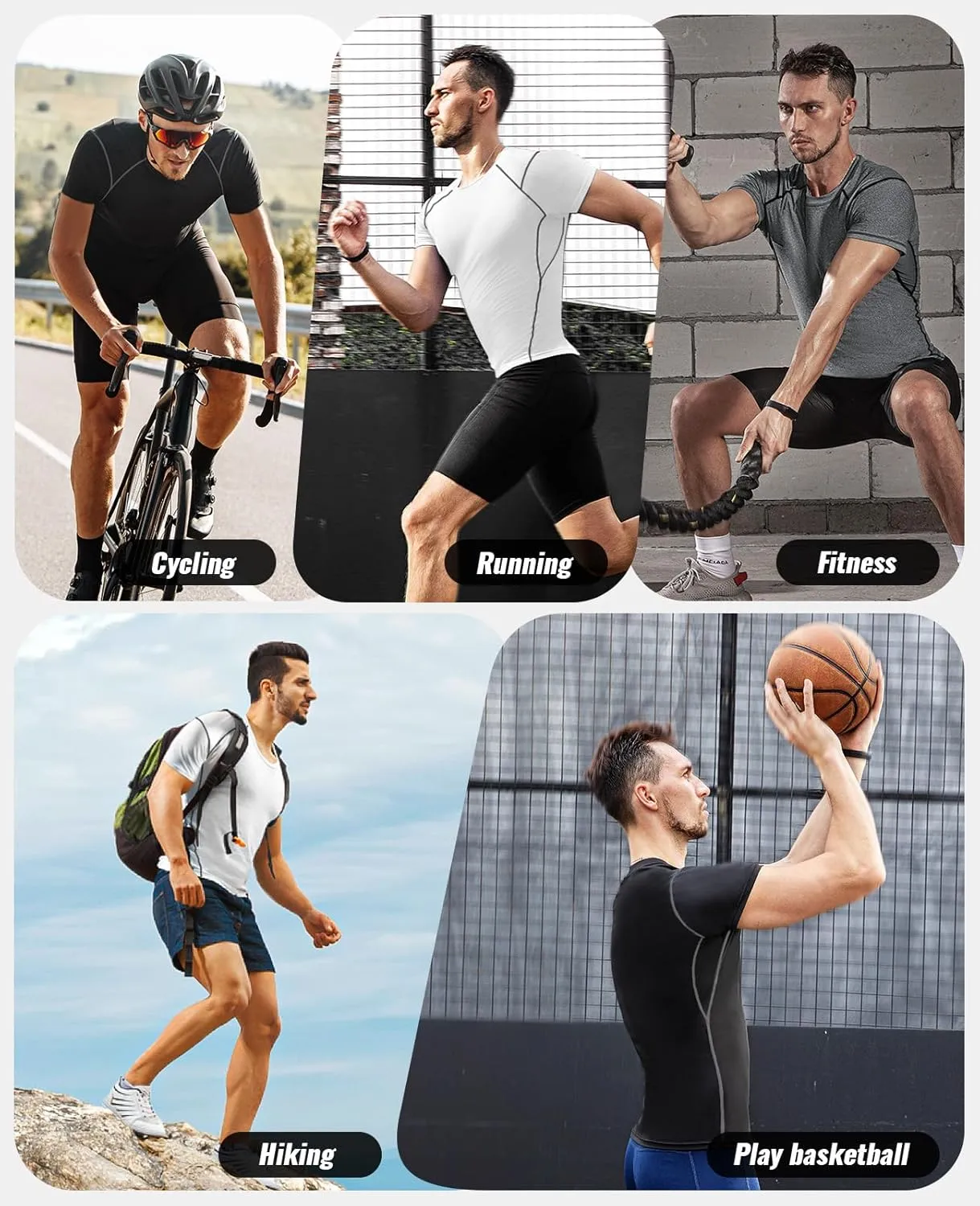 Niksa Men's Compression Shirts 2 Pack, Short Sleeve Athletic Compression Tops Cool Dry Workout T Shirt
