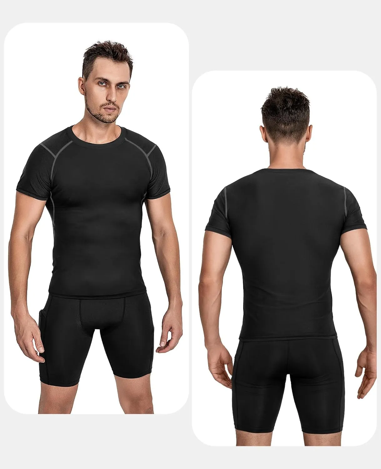 Niksa Men's Compression Shirts 2 Pack, Short Sleeve Athletic Compression Tops Cool Dry Workout T Shirt