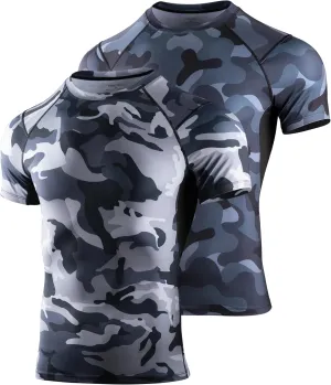 Niksa Men's Compression Shirts 2 Pack, Short Sleeve Athletic Compression Tops Cool Dry Workout T Shirt