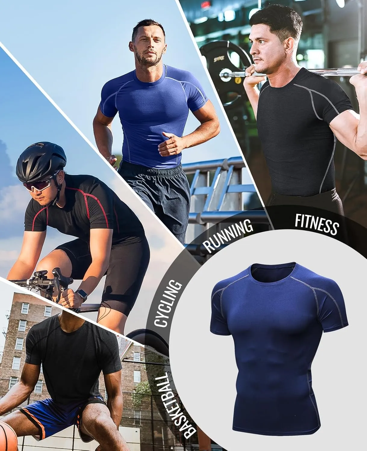 Niksa Men's Compression Shirts 3/5 Pack,Short Sleeve Athletic Compression Tops Cool Dry Workout T Shirt
