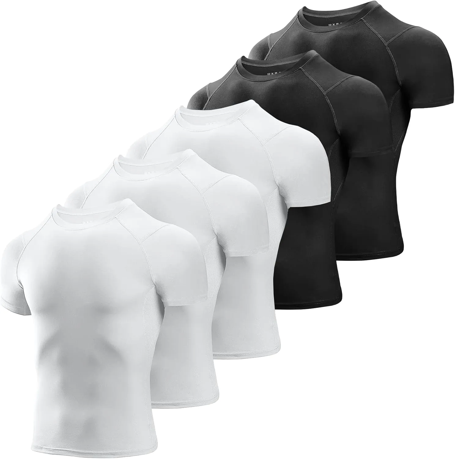 Niksa Men's Compression Shirts 3/5 Pack,Short Sleeve Athletic Compression Tops Cool Dry Workout T Shirt