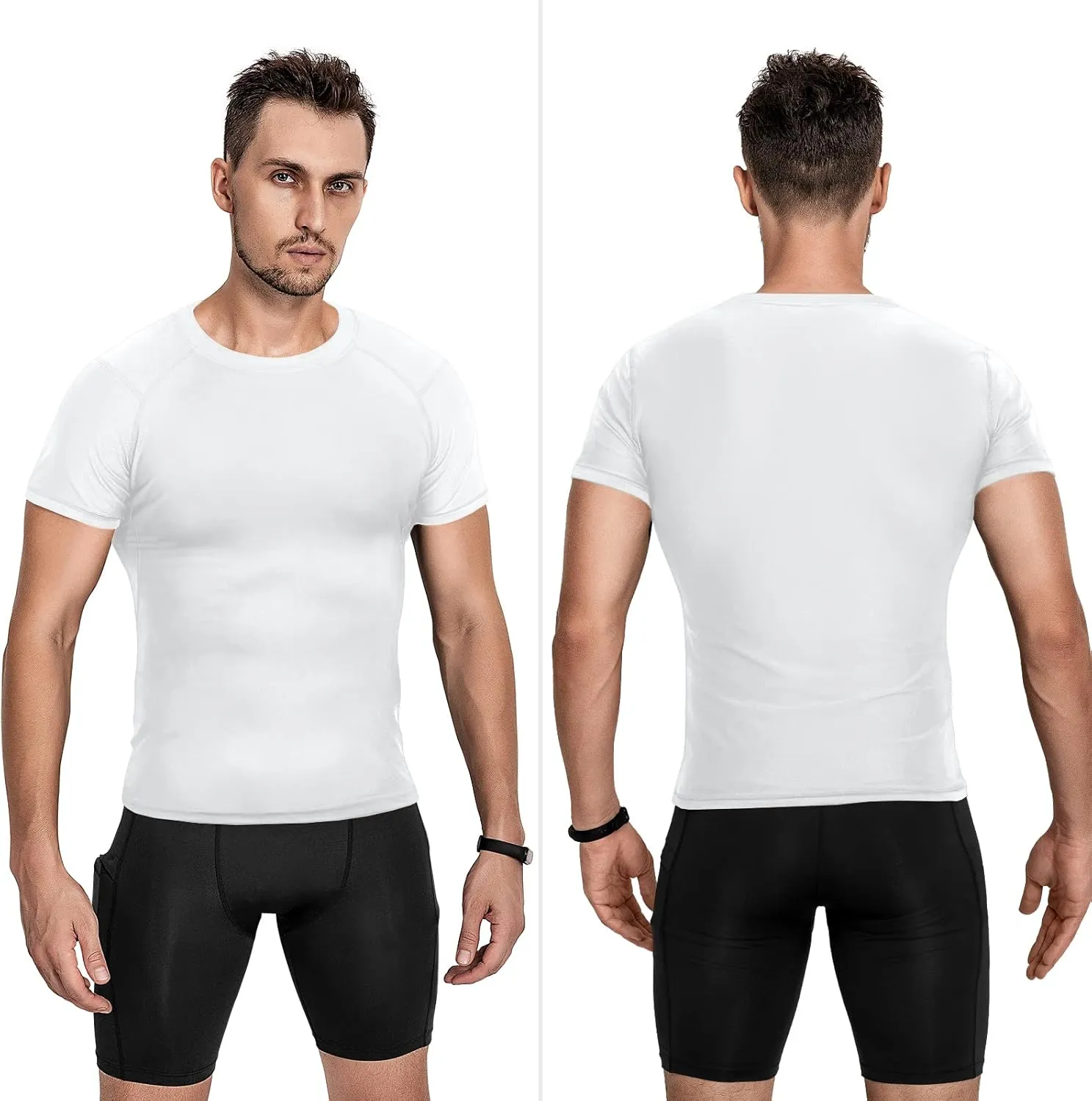 Niksa Men's Compression Shirts 3/5 Pack,Short Sleeve Athletic Compression Tops Cool Dry Workout T Shirt