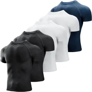 Niksa Men's Compression Shirts 3/5 Pack,Short Sleeve Athletic Compression Tops Cool Dry Workout T Shirt