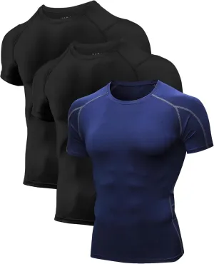 Niksa Men's Compression Shirts 3/5 Pack,Short Sleeve Athletic Compression Tops Cool Dry Workout T Shirt
