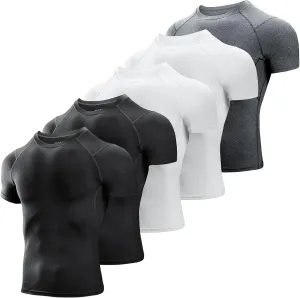 Niksa Men's Compression Shirts 3/5 Pack,Short Sleeve Athletic Compression Tops Cool Dry Workout T Shirt