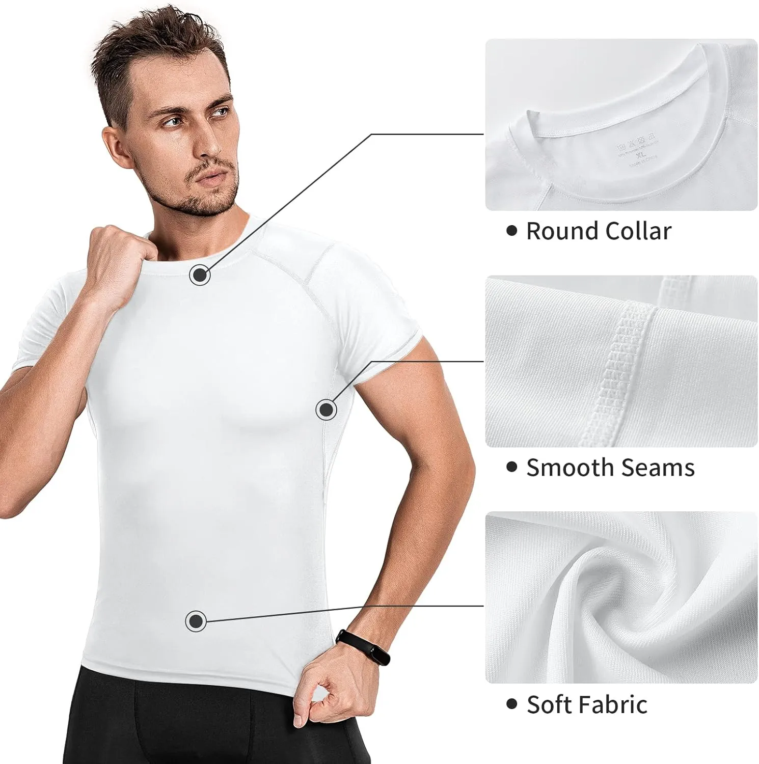 Niksa Men's Compression Shirts 3/5 Pack,Short Sleeve Athletic Compression Tops Cool Dry Workout T Shirt