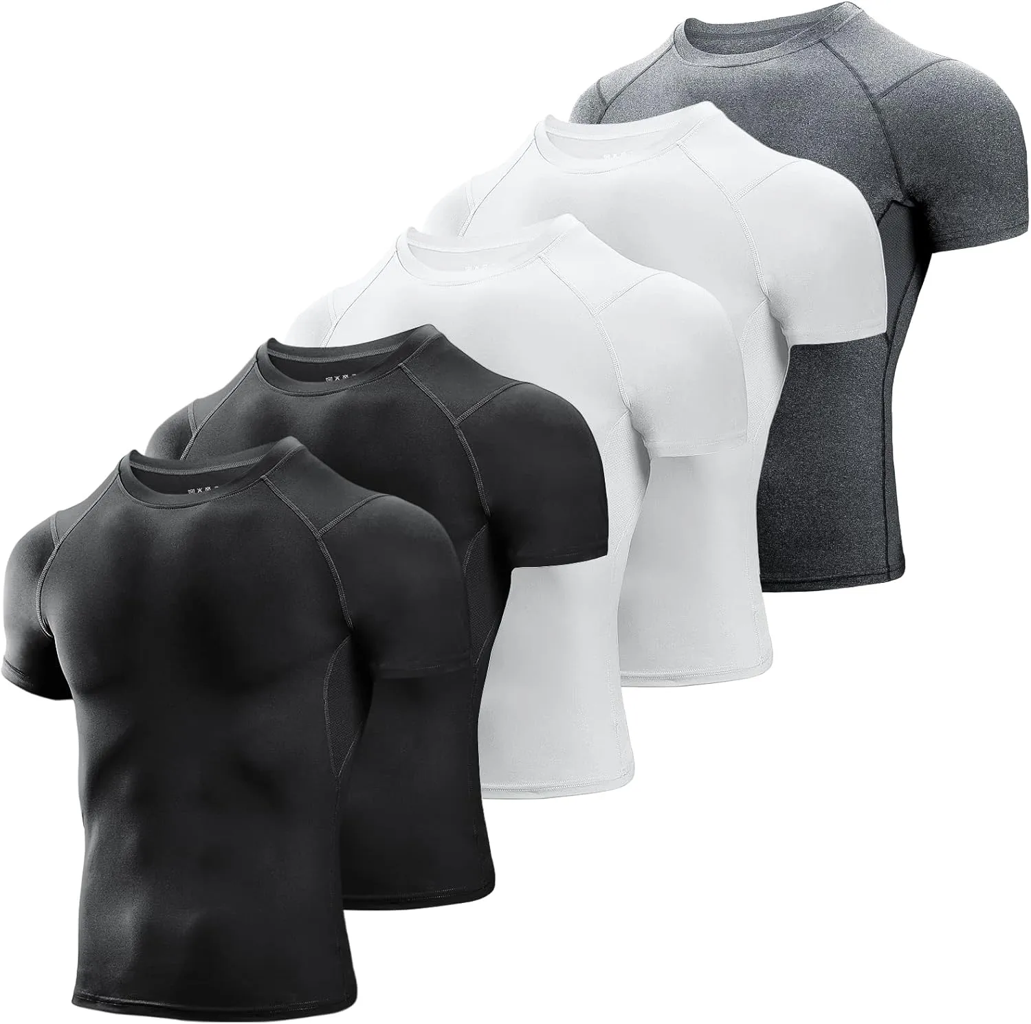 Niksa Men's Compression Shirts 3/5 Pack,Short Sleeve Athletic Compression Tops Cool Dry Workout T Shirt