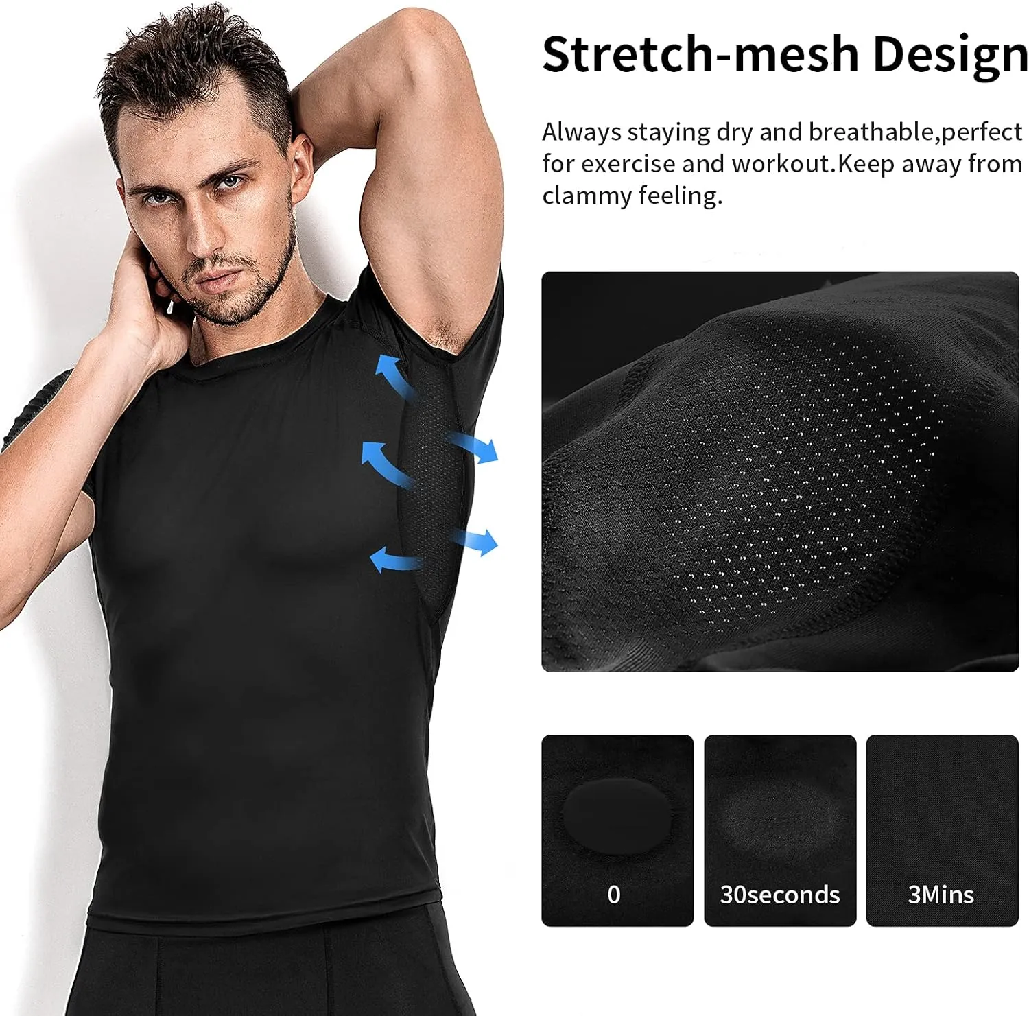 Niksa Men's Compression Shirts 3/5 Pack,Short Sleeve Athletic Compression Tops Cool Dry Workout T Shirt