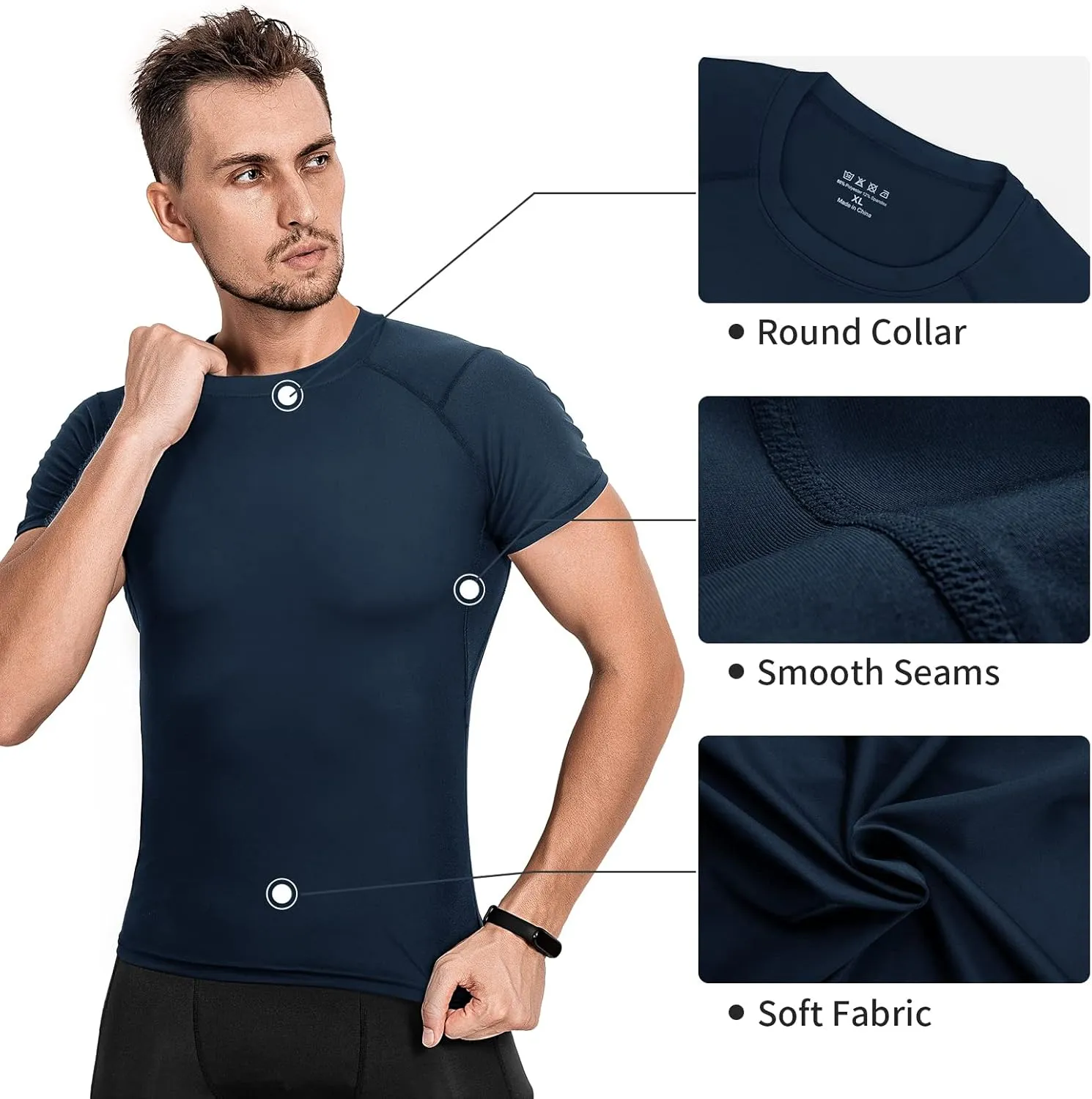 Niksa Men's Compression Shirts 3/5 Pack,Short Sleeve Athletic Compression Tops Cool Dry Workout T Shirt