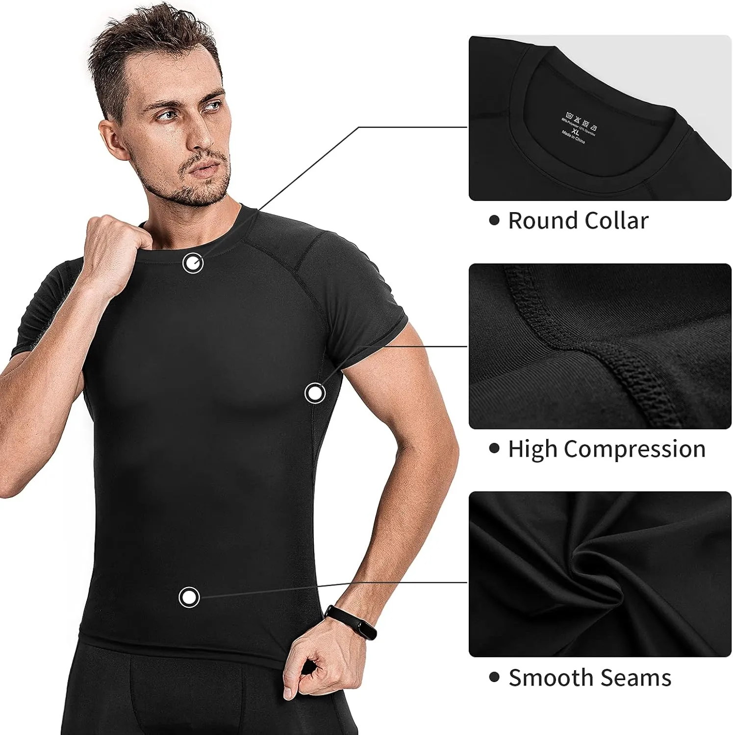 Niksa Men's Compression Shirts 3/5 Pack,Short Sleeve Athletic Compression Tops Cool Dry Workout T Shirt