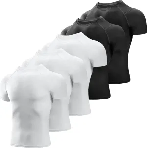 Niksa Men's Compression Shirts 3/5 Pack,Short Sleeve Athletic Compression Tops Cool Dry Workout T Shirt
