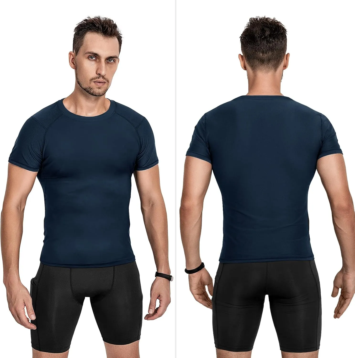 Niksa Men's Compression Shirts 3/5 Pack,Short Sleeve Athletic Compression Tops Cool Dry Workout T Shirt