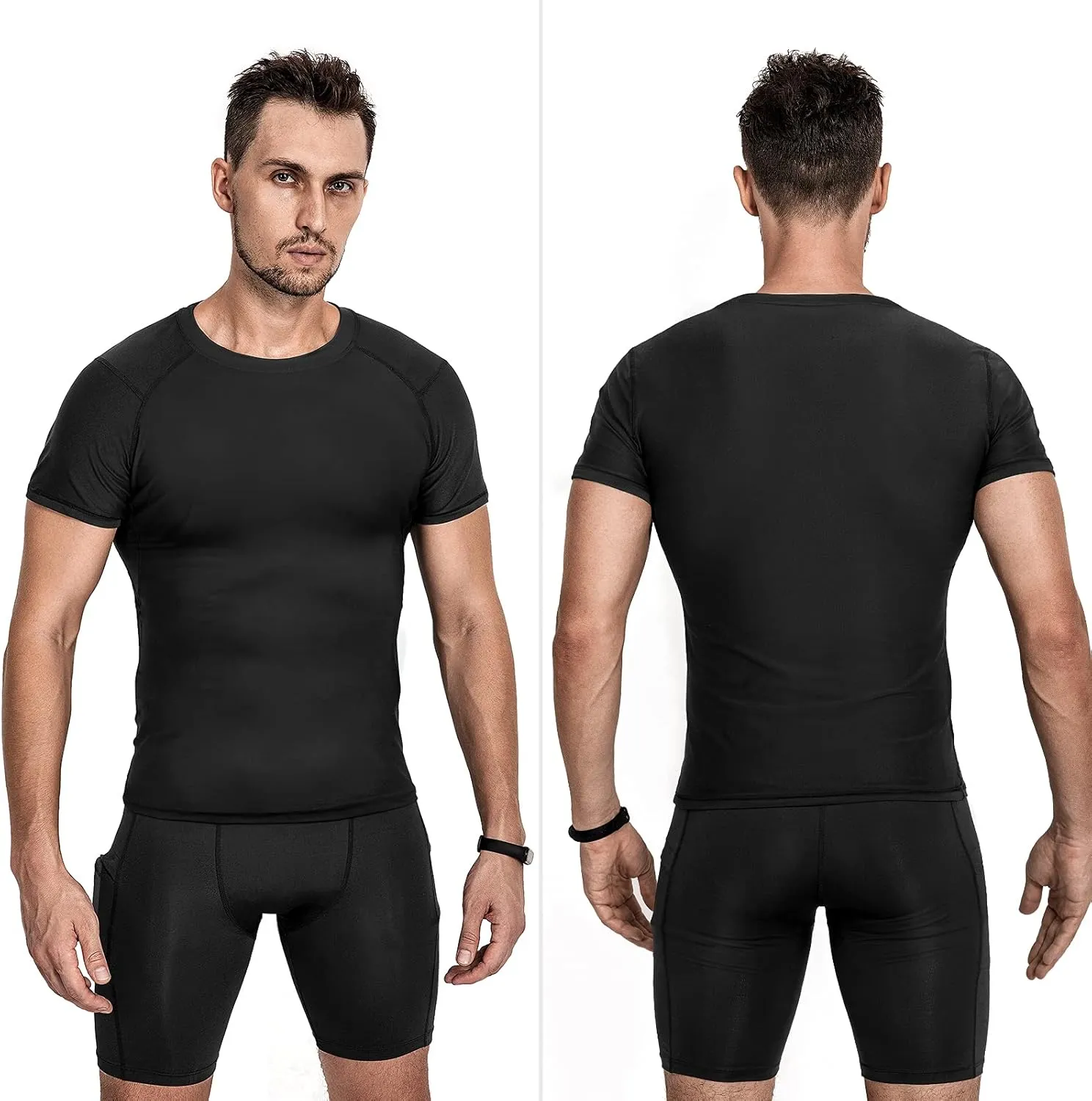Niksa Men's Compression Shirts 3/5 Pack,Short Sleeve Athletic Compression Tops Cool Dry Workout T Shirt