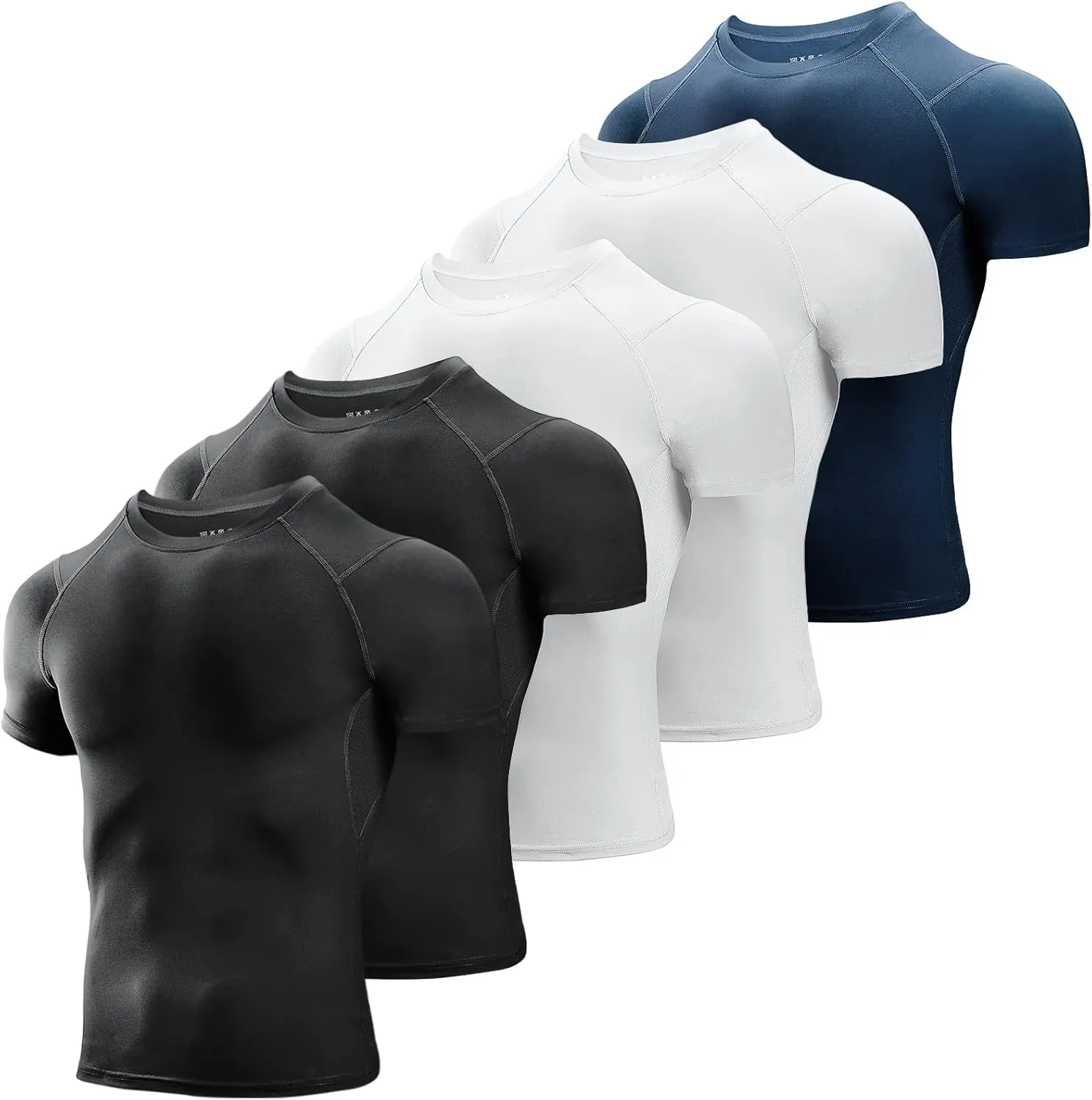 Niksa Men's Compression Shirts 3/5 Pack,Short Sleeve Athletic Compression Tops Cool Dry Workout T Shirt
