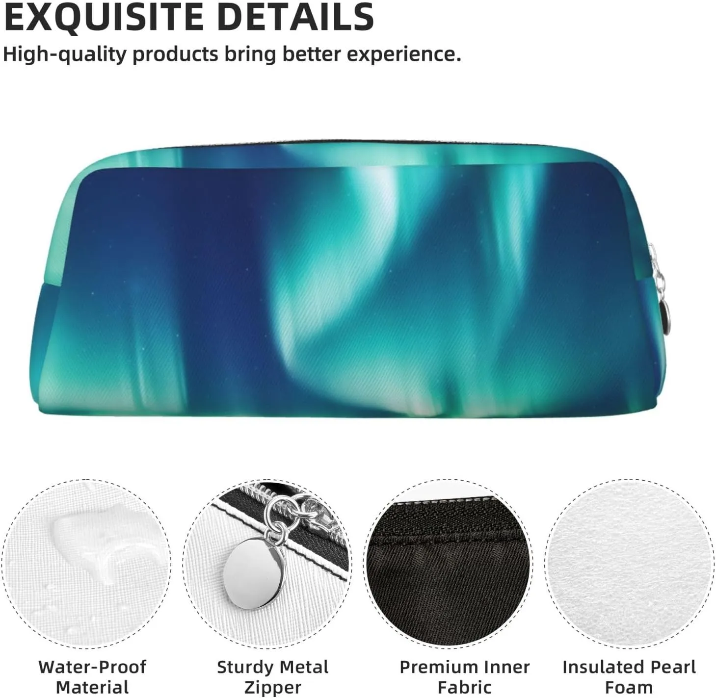 Northern Lights Makeup Bag Travel Toiletry Bag Big Pencil Bag for Women Men Leather Zipper Coin Pouch Purse