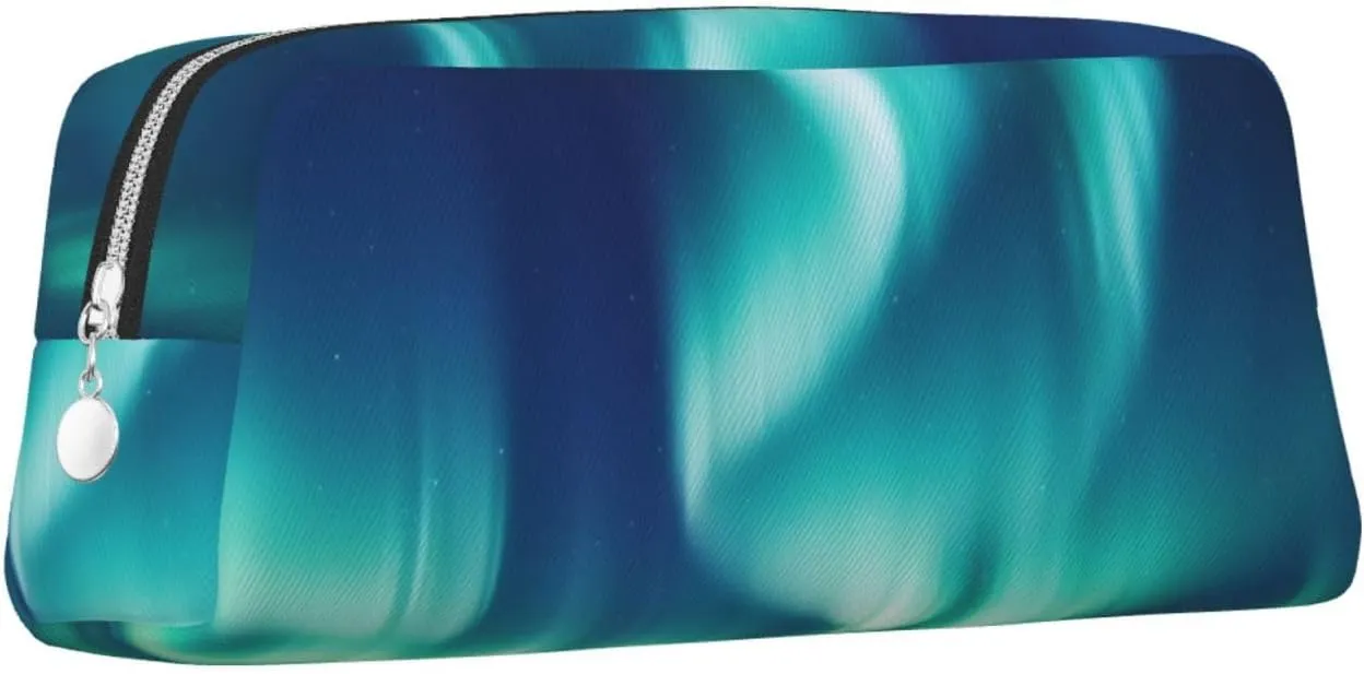 Northern Lights Makeup Bag Travel Toiletry Bag Big Pencil Bag for Women Men Leather Zipper Coin Pouch Purse
