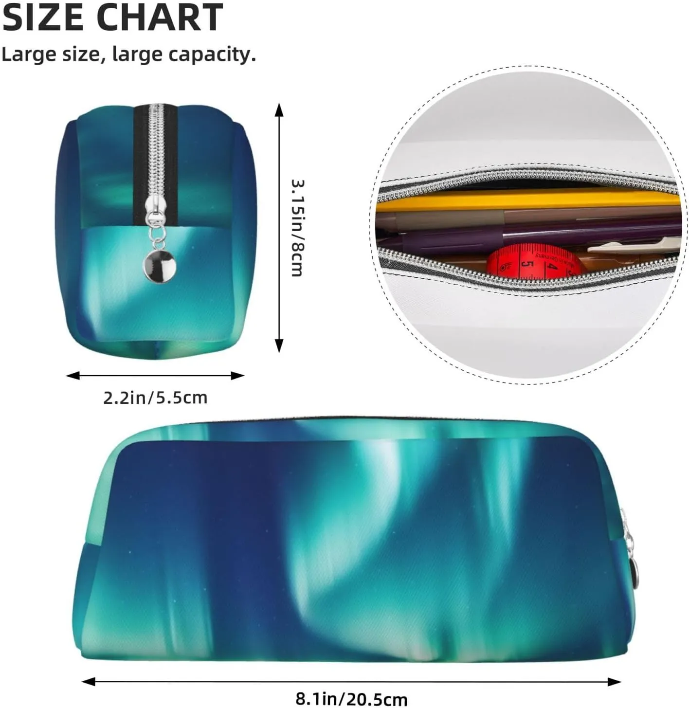 Northern Lights Makeup Bag Travel Toiletry Bag Big Pencil Bag for Women Men Leather Zipper Coin Pouch Purse