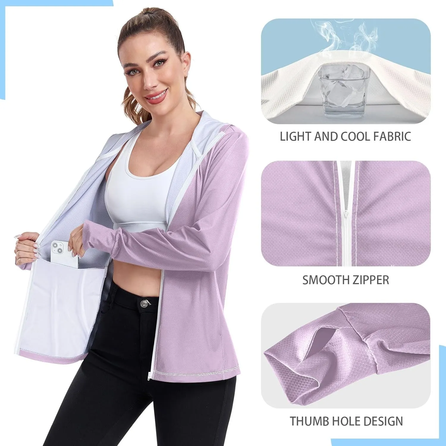 ODAWA Womens Upf Hoodie Wisteria Women's Hoodie Rash Guard Long Sleeve Spf 50 Quick Dry Cooling Shirts