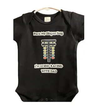 Pack my diaper bag I'm going racing with dad with racing tree infant bodysuit, black (12-18M)