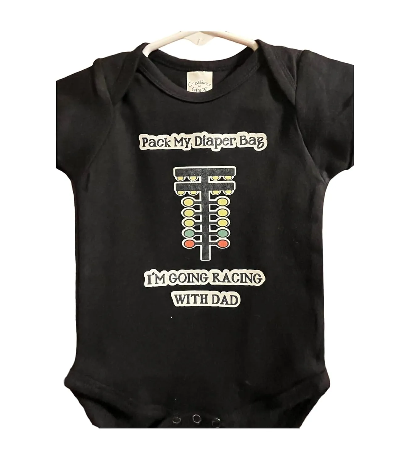 Pack my diaper bag I'm going racing with dad with racing tree infant bodysuit, black (12-18M)