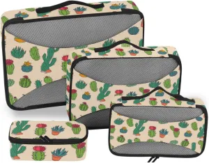 Packing Cube 4 Set Luggage Bags Organizers Travel Cubes for Packing Carry on Bag Packing Cubea Cactaceous Tree with Flower