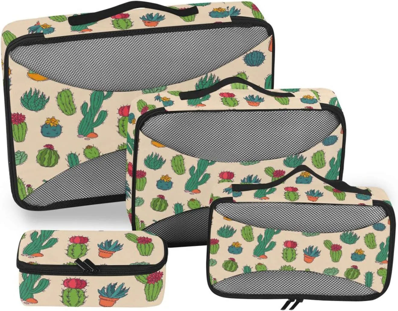 Packing Cube 4 Set Luggage Bags Organizers Travel Cubes for Packing Carry on Bag Packing Cubea Cactaceous Tree with Flower