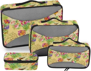 Packing Cube 4 Set Suitcase Organizer Packing Cubes for Travel Women Packing Cuves Exotic Bird and Butterfly