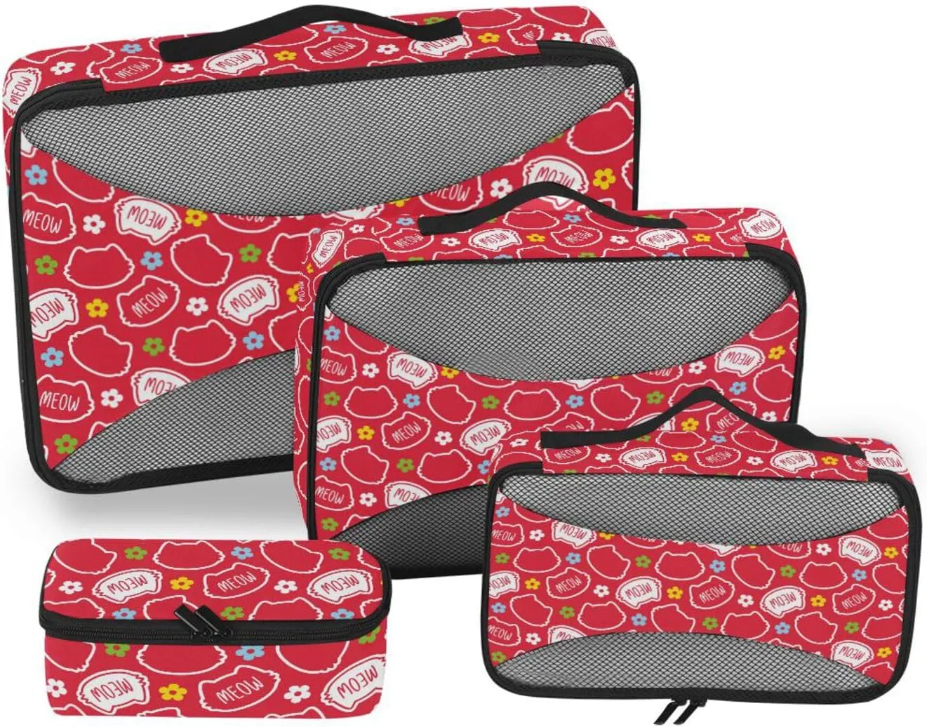 Packing Cubes 4 Set Luggage Bags Organizers Travel Organizers Packing Cuves Cat Meow Kitten