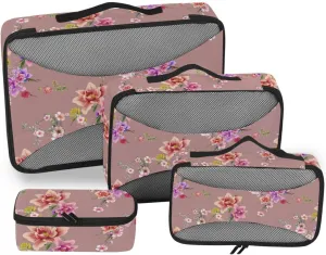 Packing Cubes 4 Set Luggage Packing Cubes Luggage Packing Cubes for Travel Packimg Cubes Watercolor Leaf Flowers Butterfly