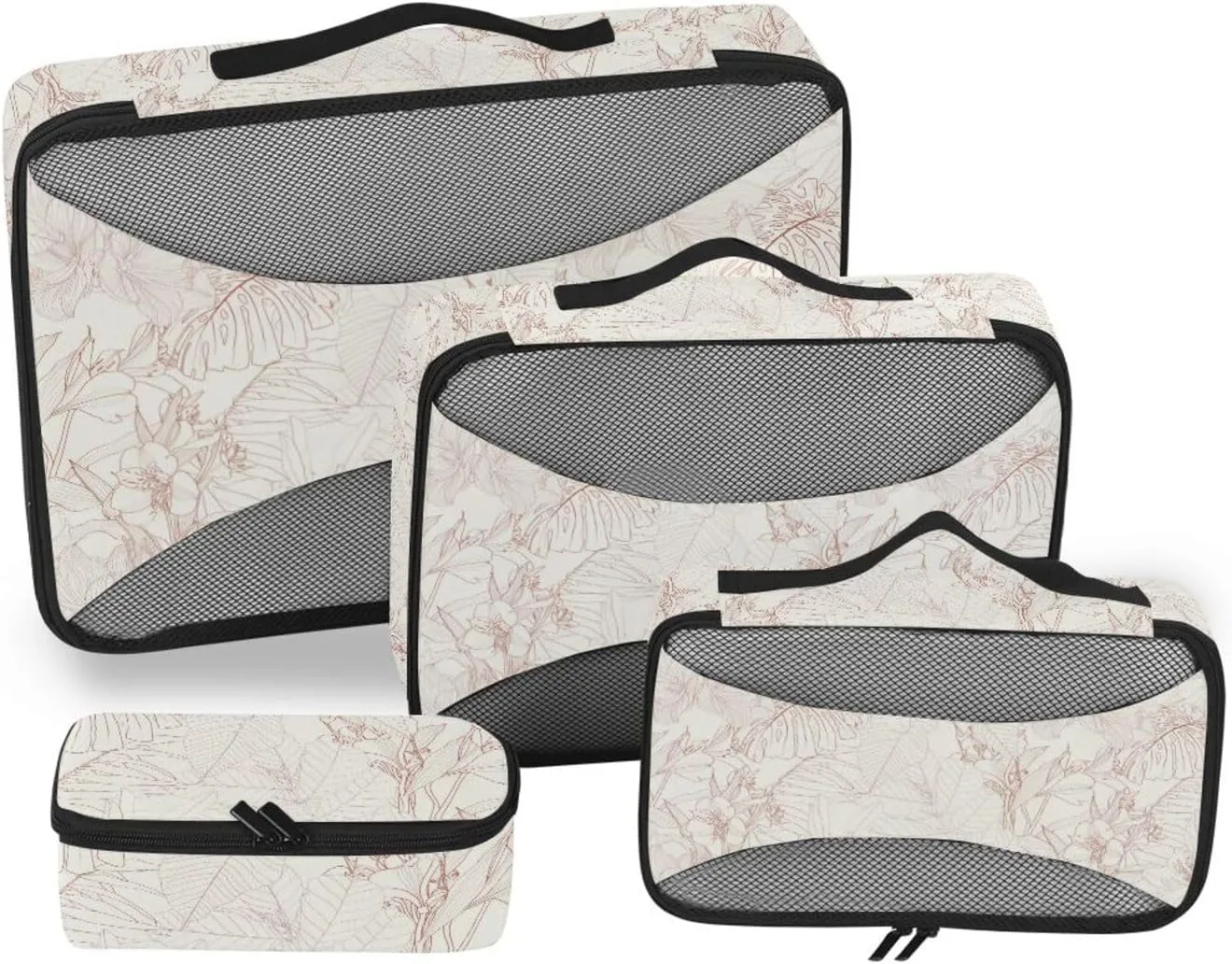 Packing Cubes for Suitcases Set of 4 Luggage Bags Organizers Packing Cubes Travel Packing Cube Exotic Beige Tropical Leaves