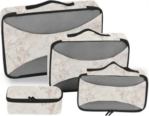 Packing Cubes for Suitcases Set of 4 Luggage Bags Organizers Packing Cubes Travel Packing Cube Exotic Beige Tropical Leaves