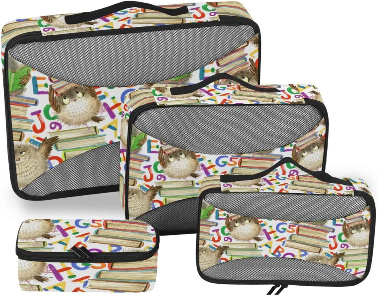 Packing Cubes for Suitcases Set of 4 Luggage Organizer Bags Travel Cubes for Luggage Pqcking Cubes Cartoon Owl Alphabet