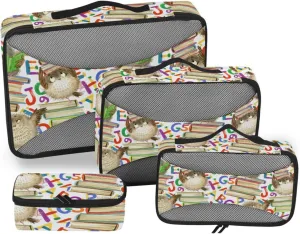 Packing Cubes for Suitcases Set of 4 Luggage Organizer Bags Travel Cubes for Luggage Pqcking Cubes Cartoon Owl Alphabet
