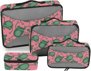 Packing Cubes for Travel 4 Set Luggage Cubes Packing Cubes for Luggage Packing Cubed Funny Frogs Pink