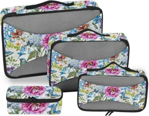 Packing Cubes for Travel 4 Set Luggage Packing Cubes Suitcase Cubes for Packing Packimg Cubes Watercolor Floral Vintage Pattern Flowers Birds
