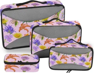 Packing Cubes for Travel Set of 4 Luggage Bags Organizers Luggage Packing Cubes for Travel Packing Cube Spring Wildflowers