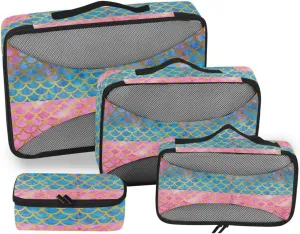 Packing Cubes for Travel Set of 4 Luggage Cubes Travel Organizers Packing Cubs Mermaid Scales