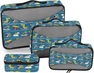Packing Cubes Set of 4 Luggage Bags Organizers Travel Cubes for Packing Women Packing Cuves Cartoon Dinos