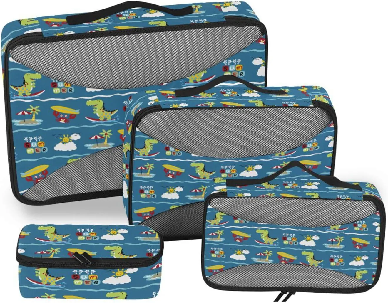 Packing Cubes Set of 4 Luggage Bags Organizers Travel Cubes for Packing Women Packing Cuves Cartoon Dinos