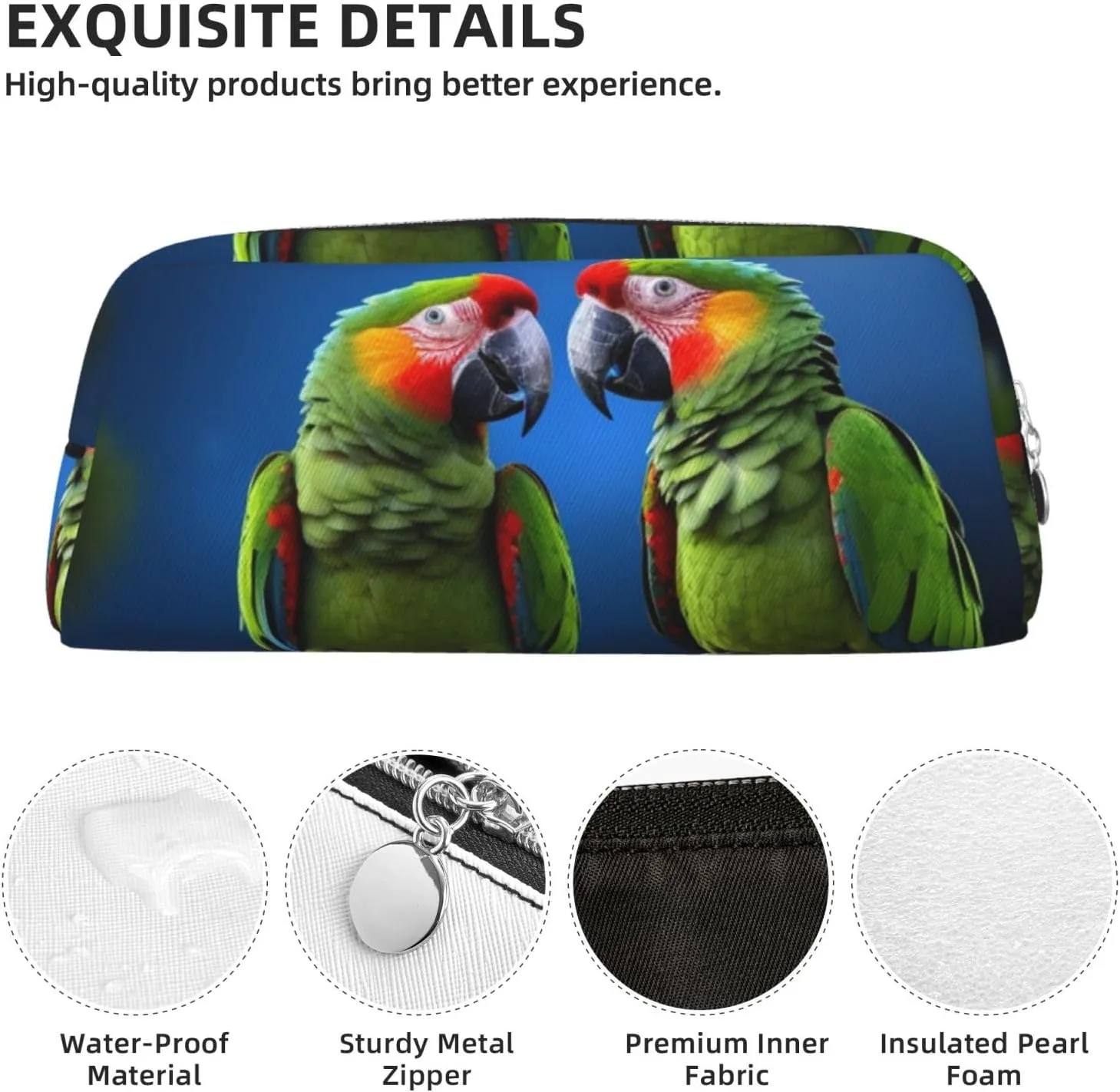 parrots Makeup Bag Travel Toiletry Bag Big Pencil Bag for Women Men Leather Zipper Coin Pouch Purse