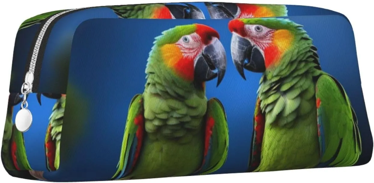 parrots Makeup Bag Travel Toiletry Bag Big Pencil Bag for Women Men Leather Zipper Coin Pouch Purse