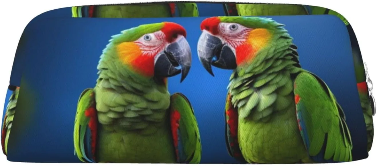 parrots Makeup Bag Travel Toiletry Bag Big Pencil Bag for Women Men Leather Zipper Coin Pouch Purse