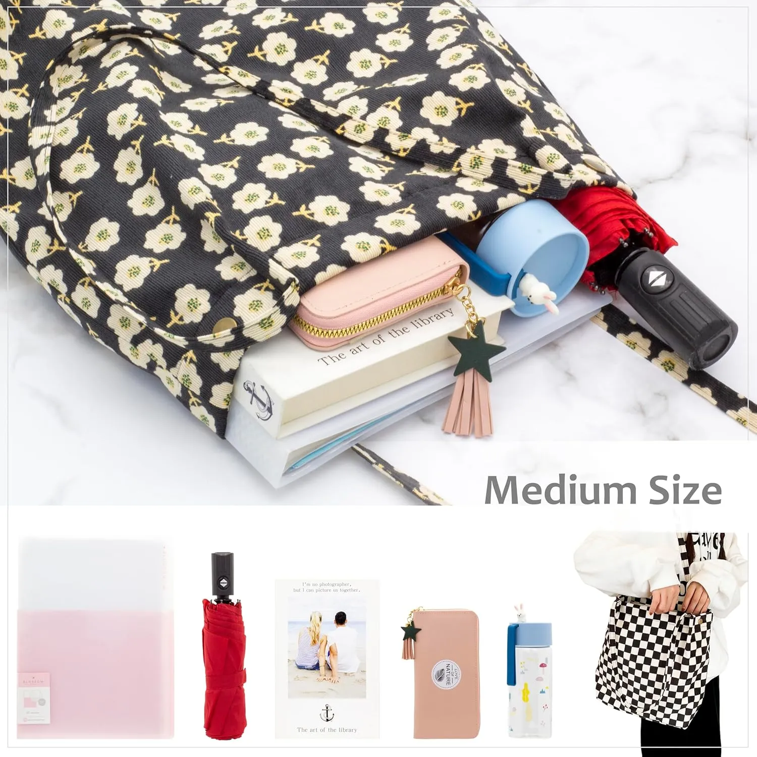 PAZIMIIK Corduroy Tote Bags for Women Travel Reusable Grocery Shopping Shoulder Go-to Everyday Bag for Work