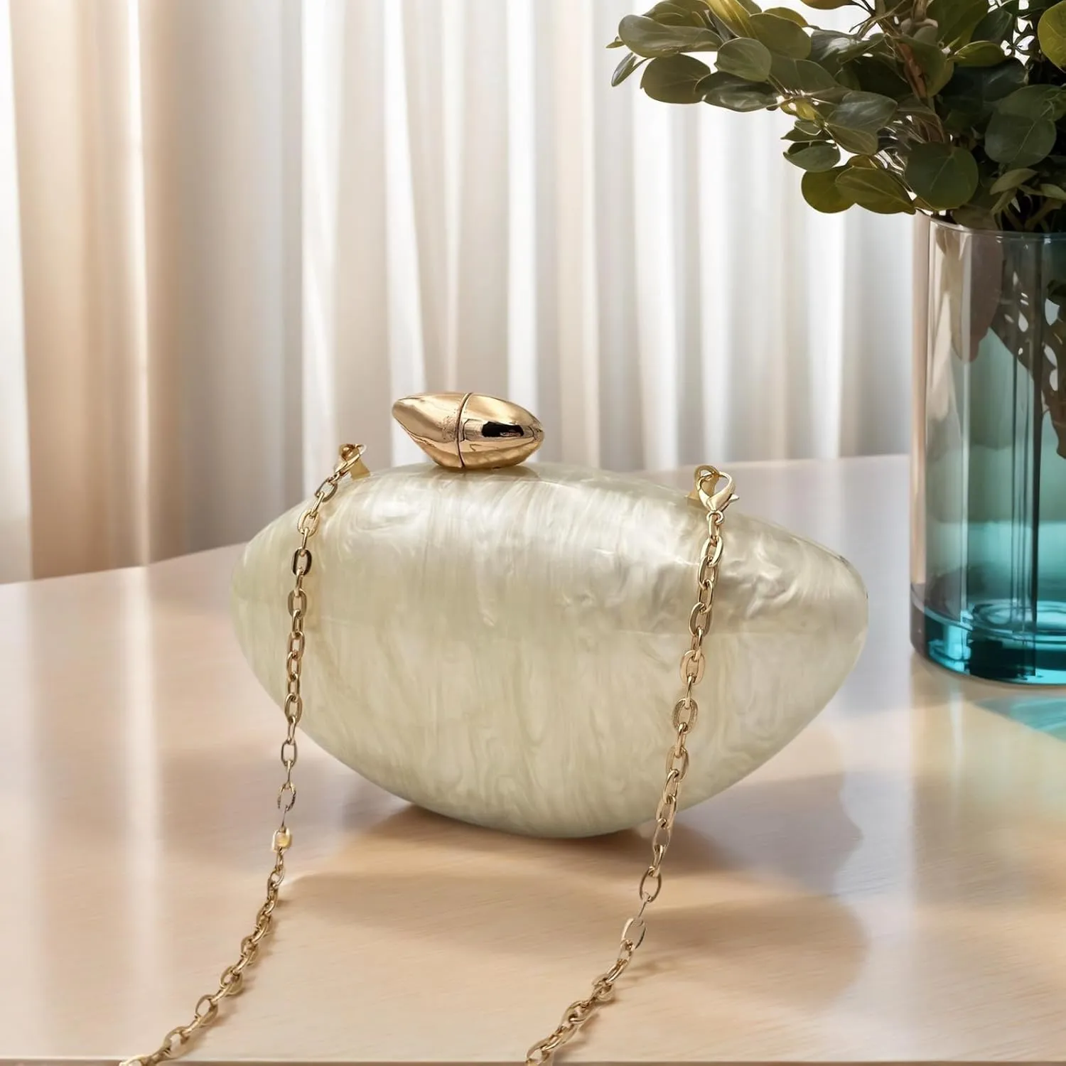 Pearl Clutch Purse Acrylic Shell Clutch Bag Bridal Purse for Women Wedding Party