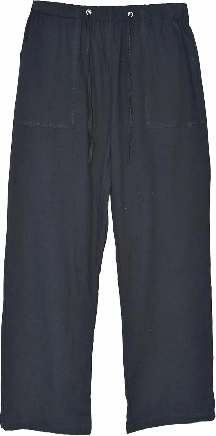 perdontoo Mens Casual Cotton Linen Pants Elastic Waist Drawstring Straight Summer Beach Pants