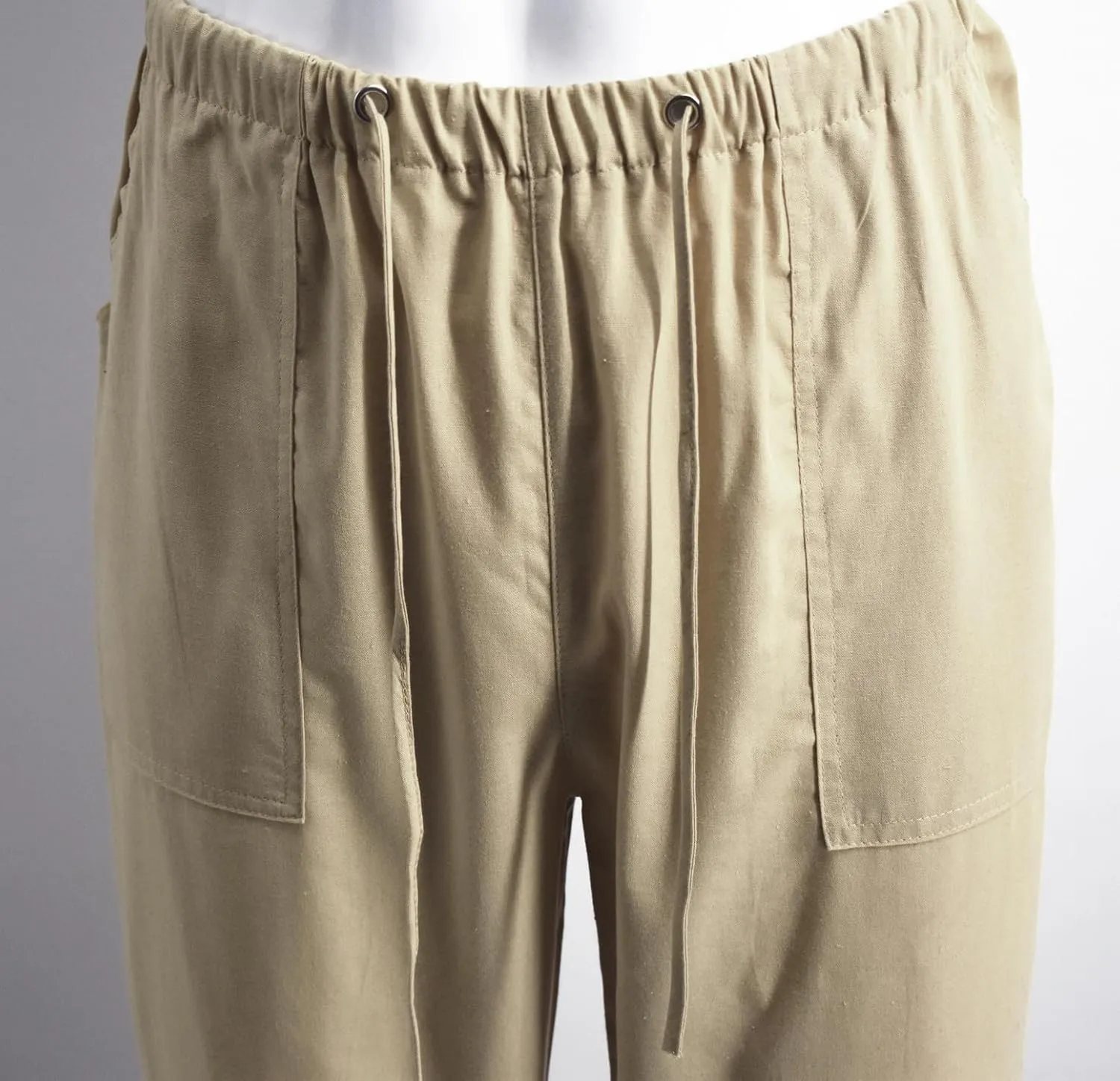 perdontoo Mens Casual Cotton Linen Pants Elastic Waist Drawstring Straight Summer Beach Pants