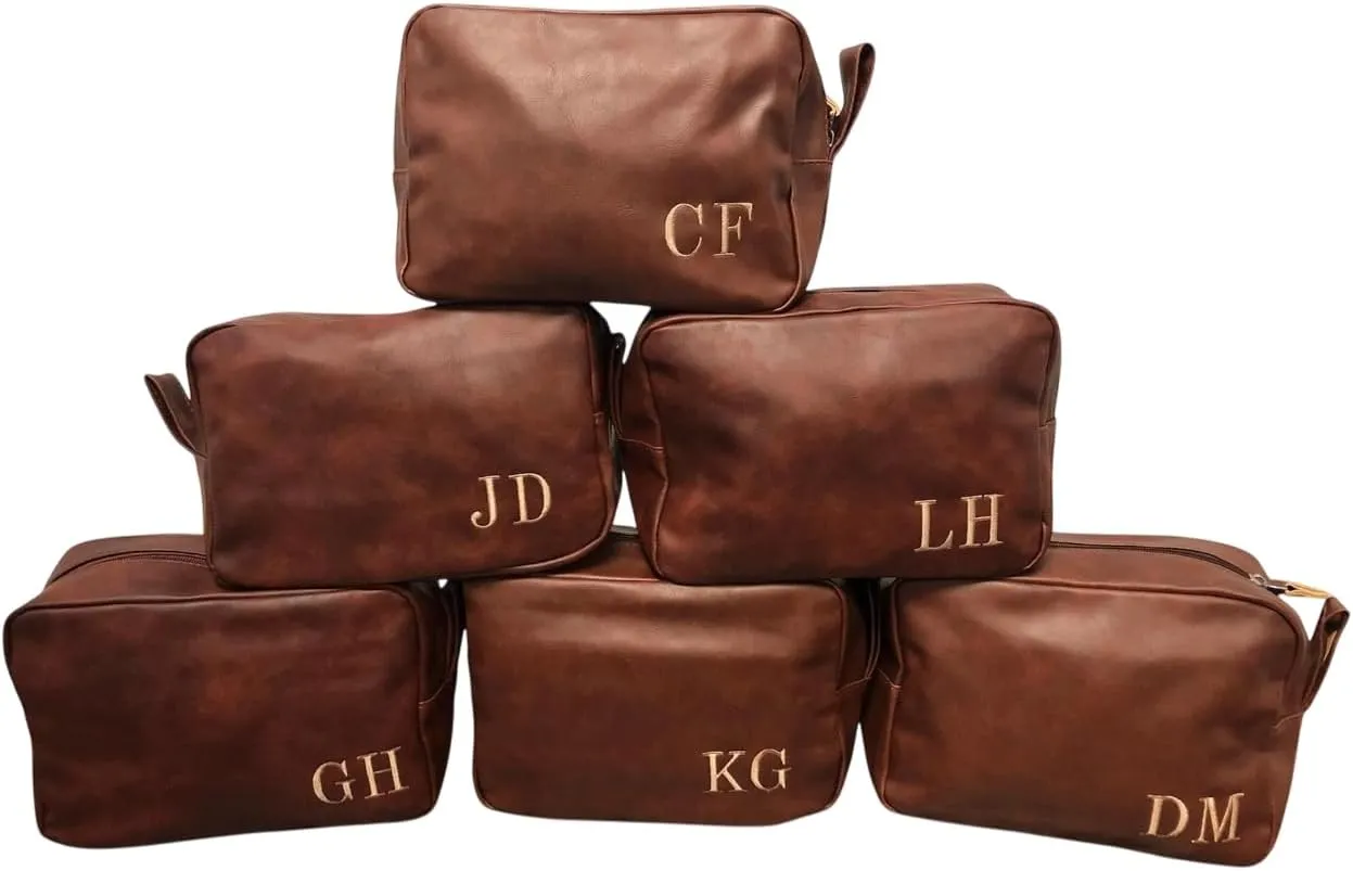 Personalized Groomsmen Bag with Embroidery Name Shaving Kit Travel Toiletry Bag PU Leather Dopp Kit Wedding Groom Gift For Him