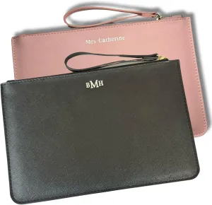 Personalized Makeup Clutch Bridesmaid Gift Saffiano PU Leather Cosmetic Bag Monogrammed Travel Pouch Mothers Day Bridal Favor