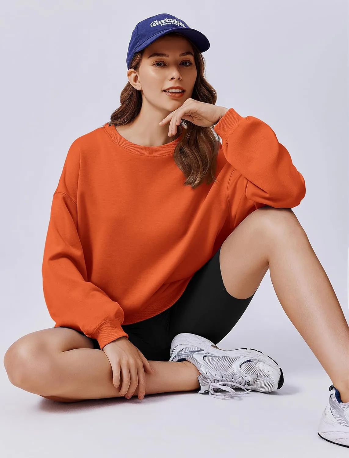 PINSPARK Sweatshirt for Women Oversized 2024 Fall Outfit Long Sleeve Y2K Pullover Top Crewneck Sweat Shirts with Side Pockets