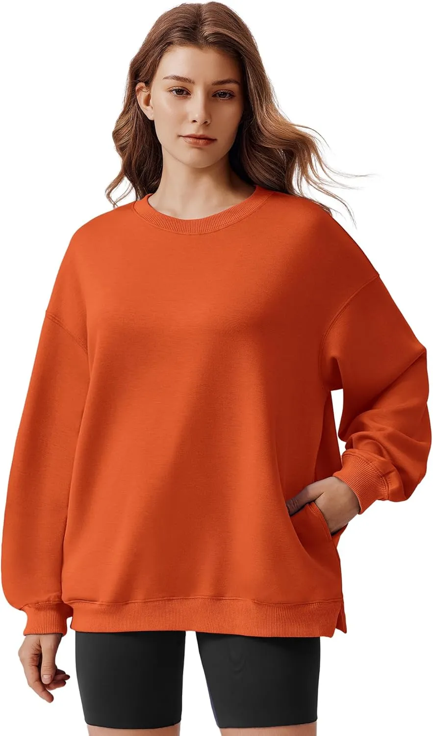PINSPARK Sweatshirt for Women Oversized 2024 Fall Outfit Long Sleeve Y2K Pullover Top Crewneck Sweat Shirts with Side Pockets